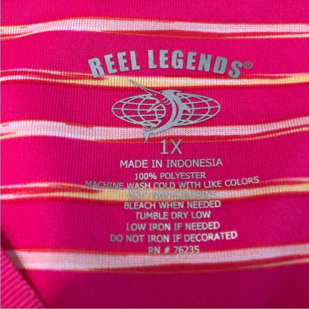 Reel Legends tee performance outdoors workout shirt pink V neck stripes fishing - Picture 4 of 5